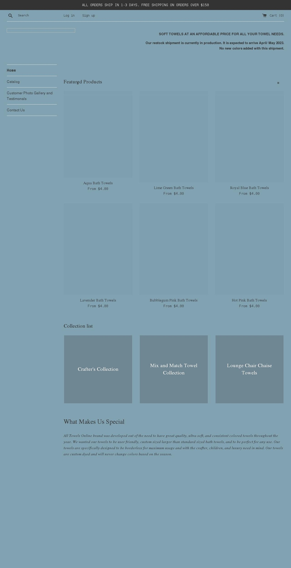 alltowelsonline.com shopify website screenshot