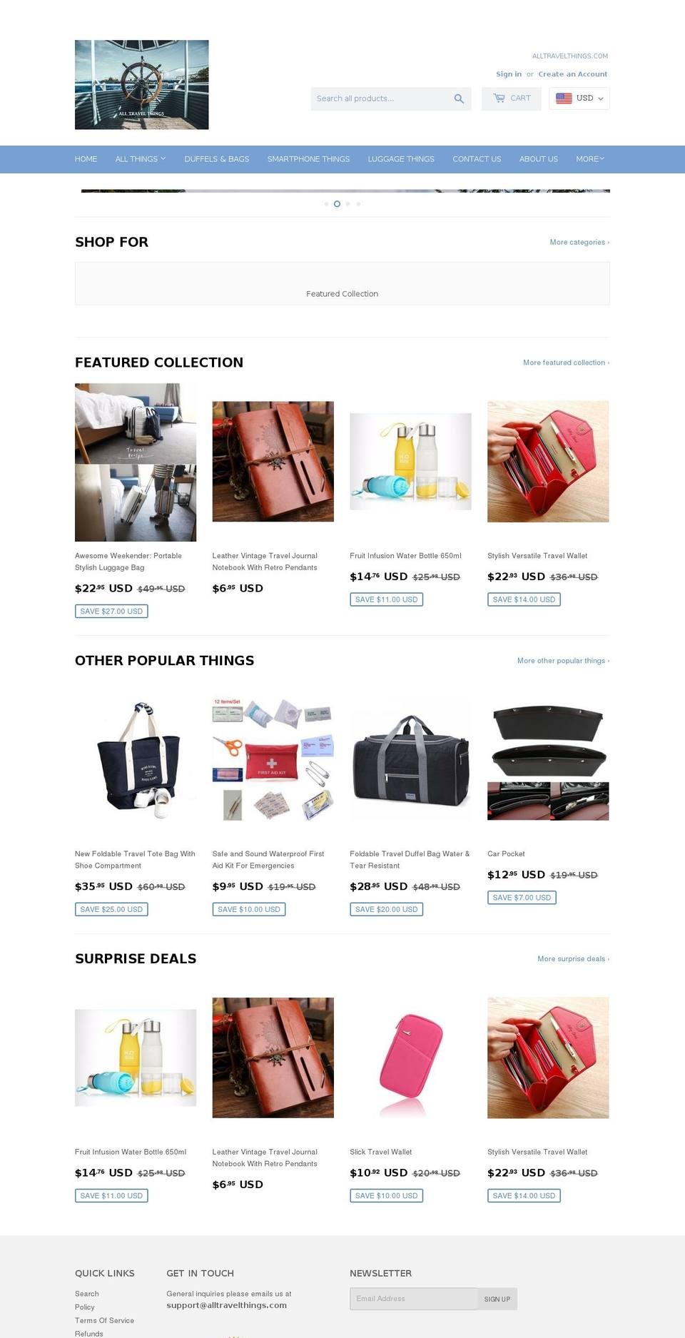 alltravelthings.com shopify website screenshot