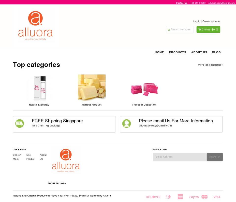 alluorabeauty.com — Shopify storefront screenshot