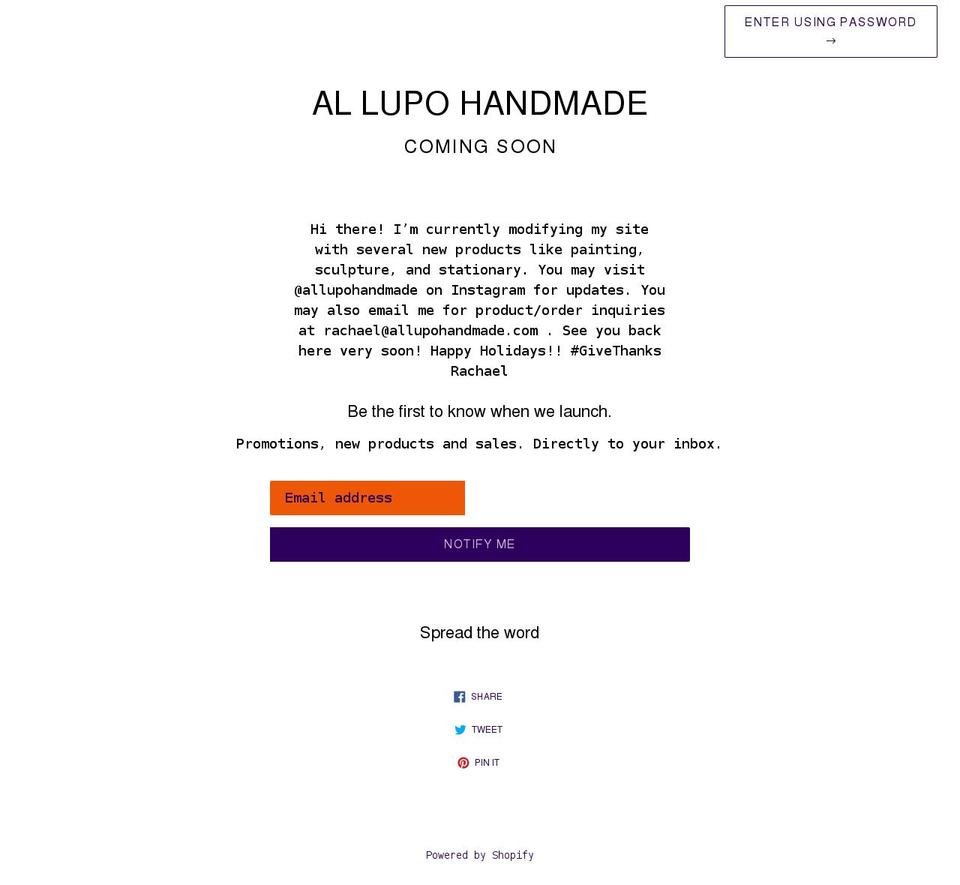 allupohandmade.com shopify website screenshot