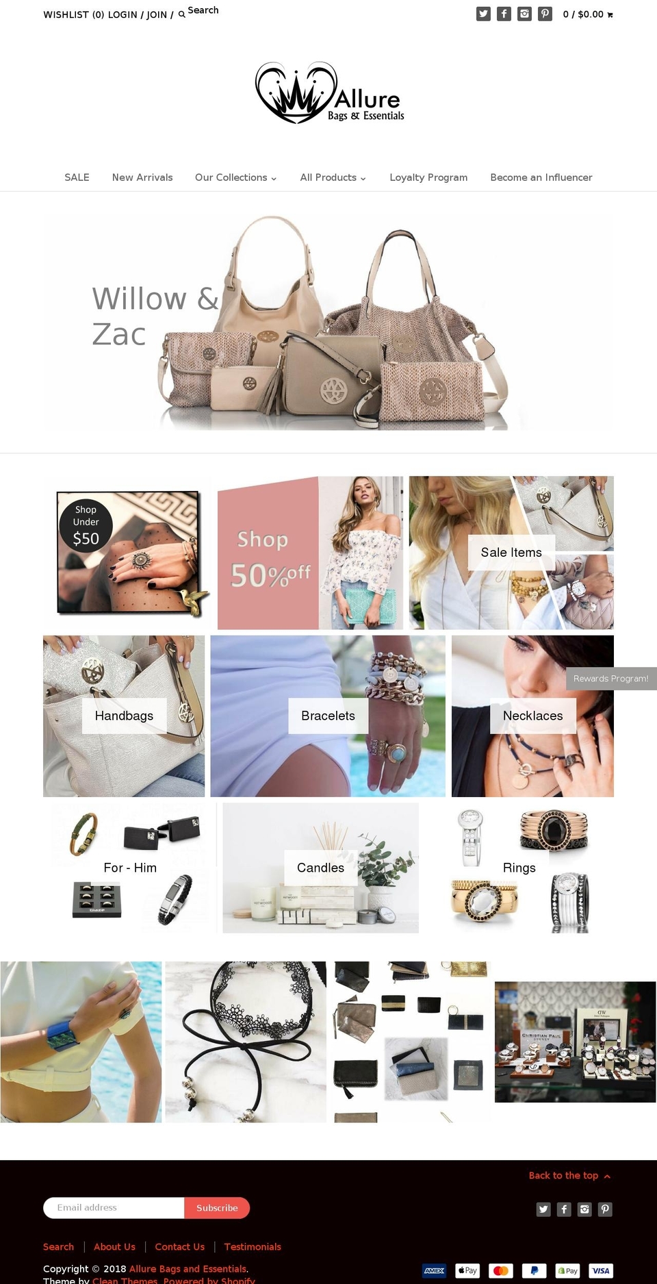 allurebagsandessentials.com — Shopify storefront screenshot
