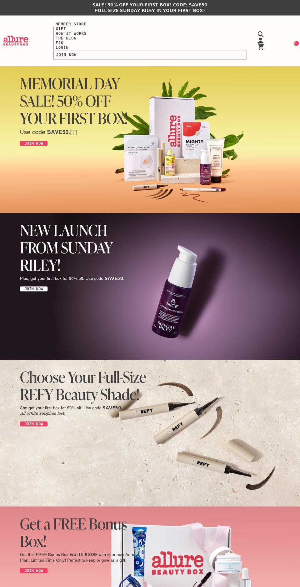 allurebeautybox.com shopify website screenshot