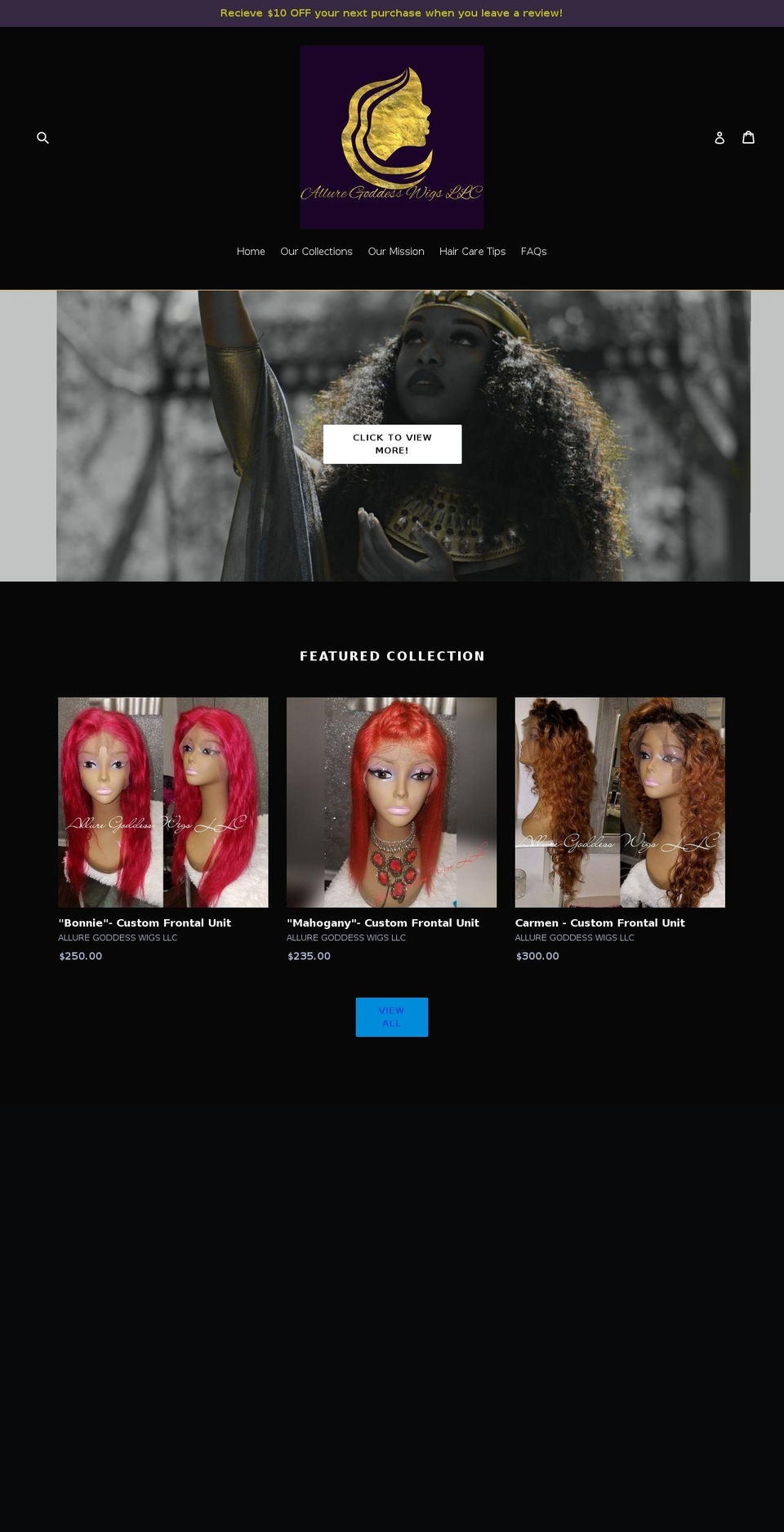 alluregoddesswigs.com — Shopify storefront screenshot