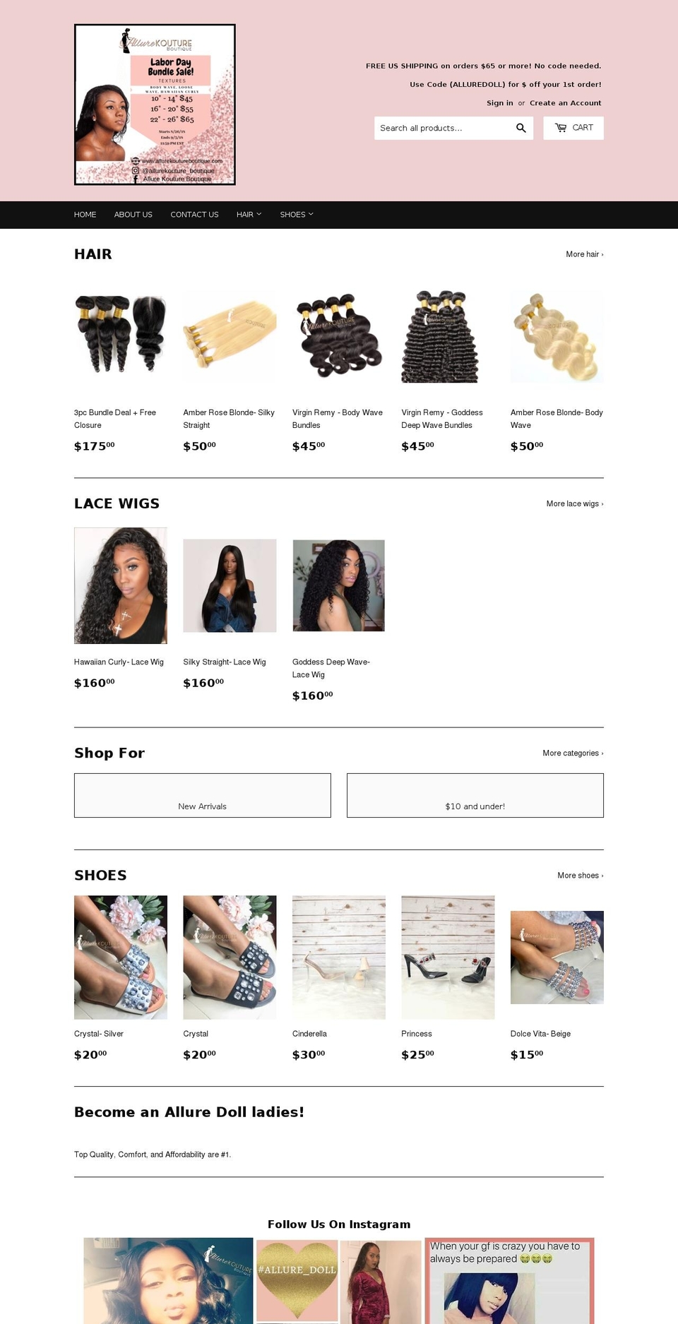 allurekoutureboutique.com shopify website screenshot