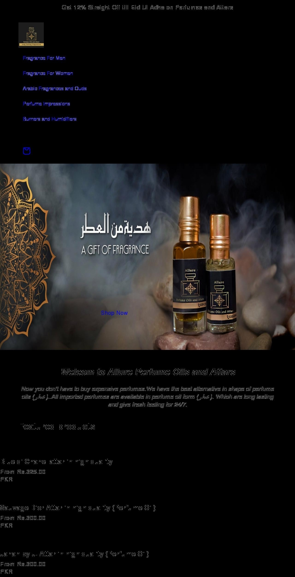 allureperfumeoilsandattars.com shopify website screenshot