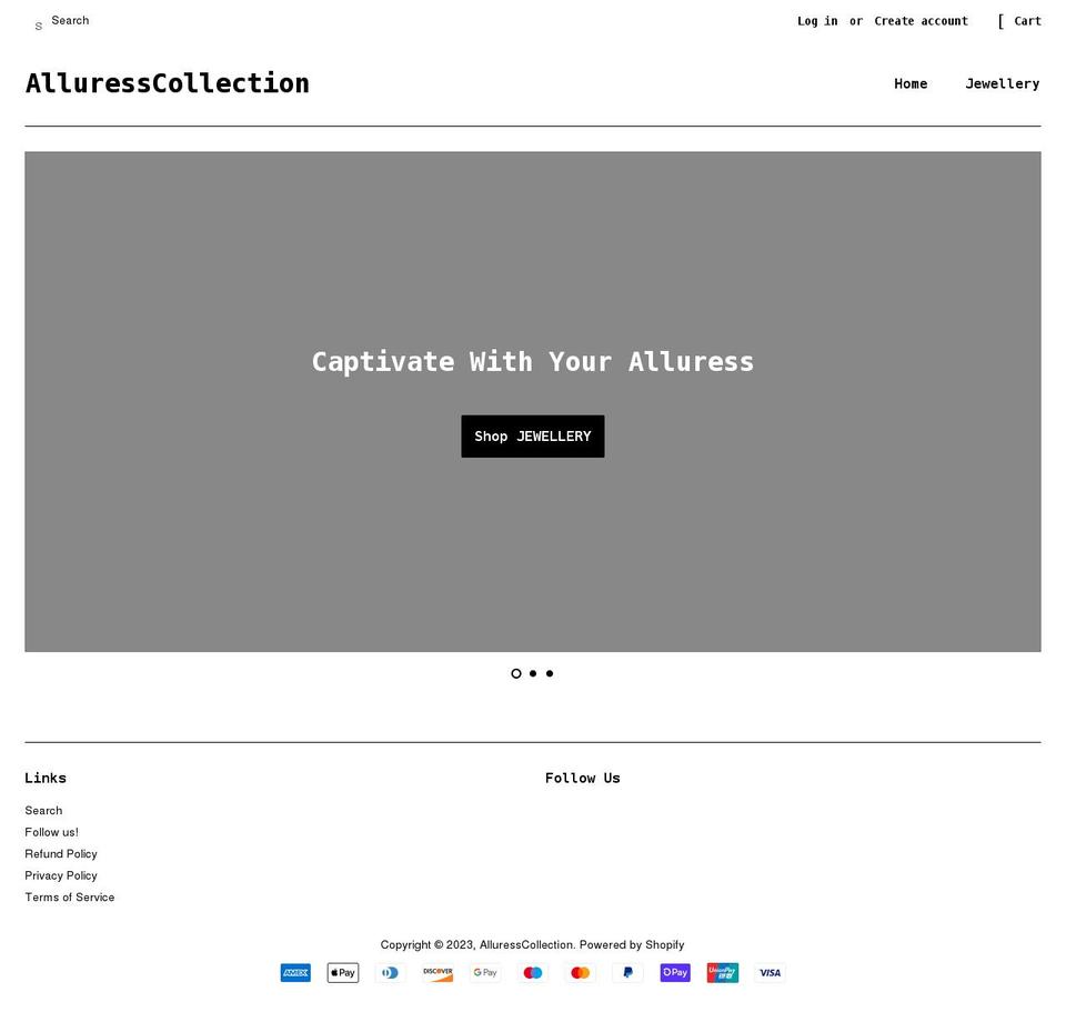 alluresscollection.com shopify website screenshot