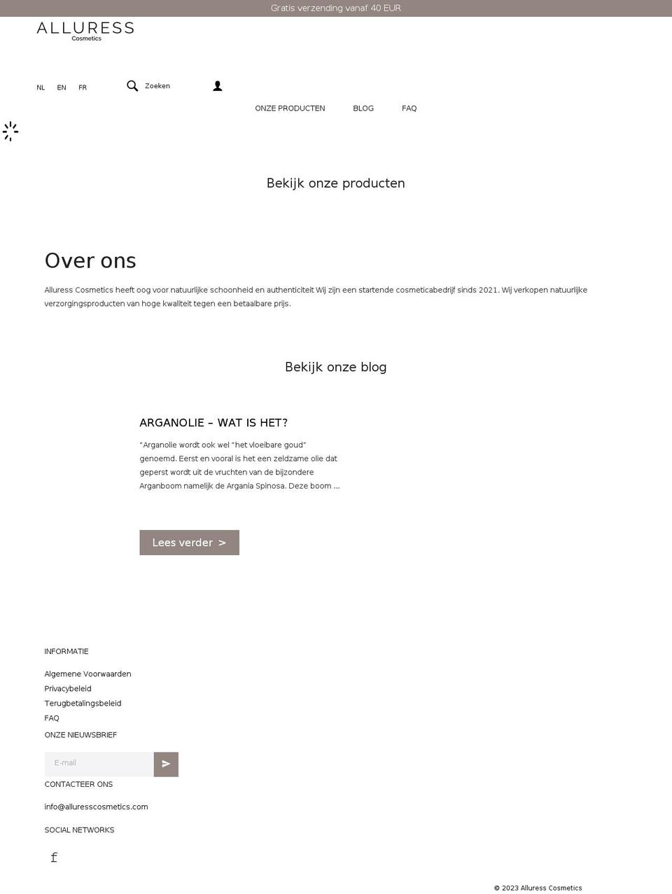 alluresscosmetics.com shopify website screenshot