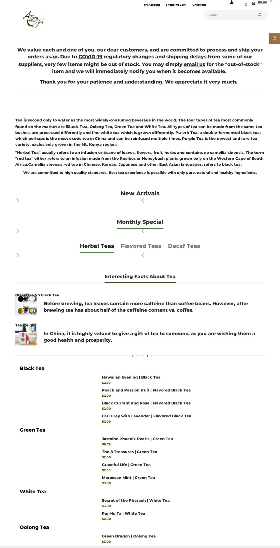 alluretea.com shopify website screenshot
