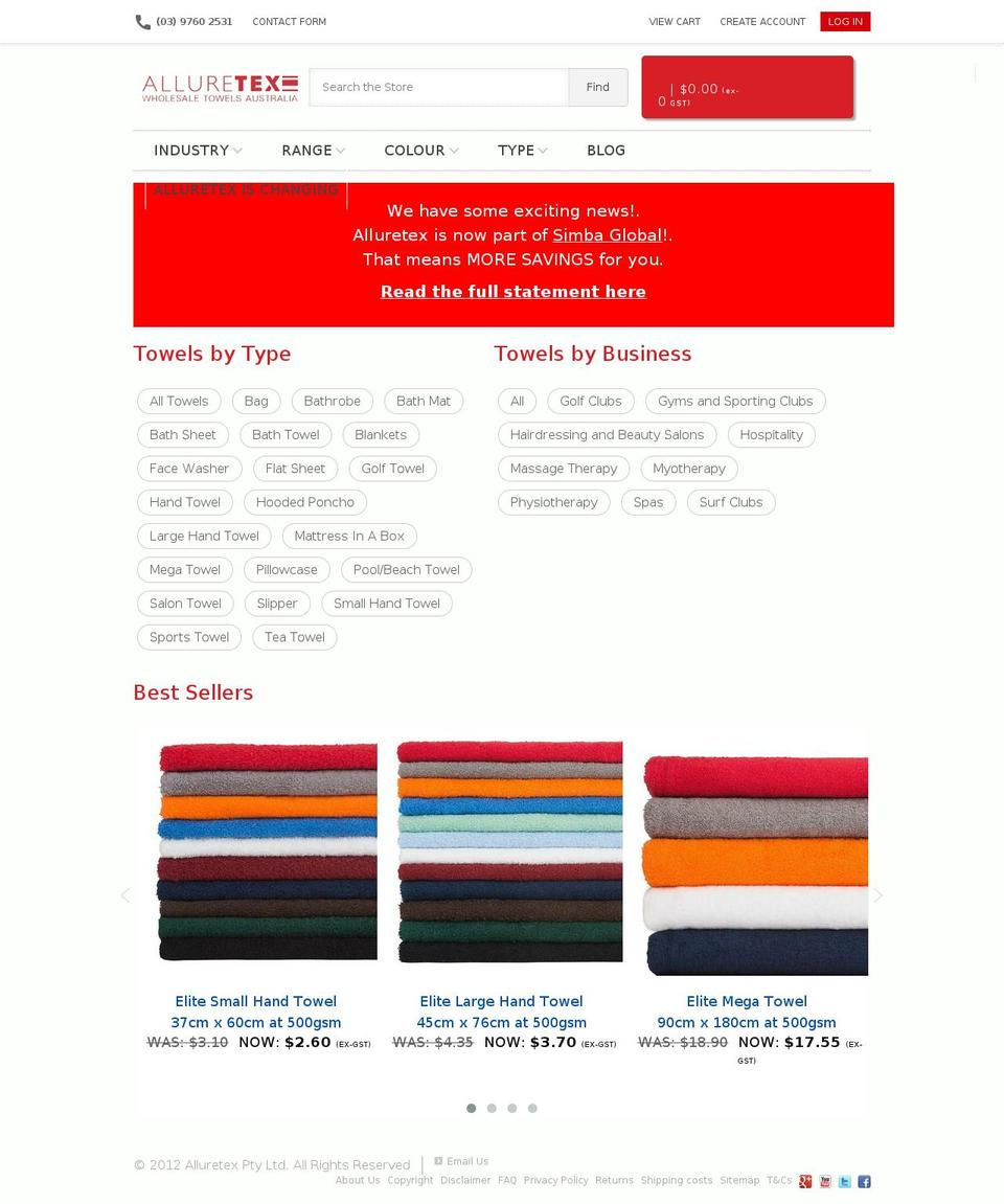 alluretex.com.au shopify website screenshot
