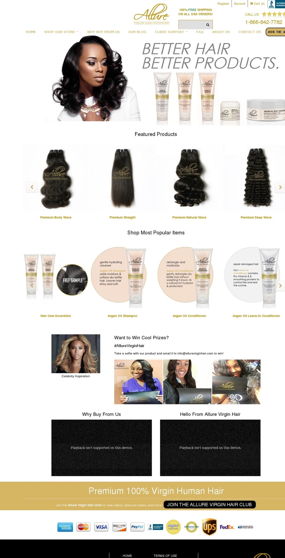 allurevirginhair.com shopify website screenshot