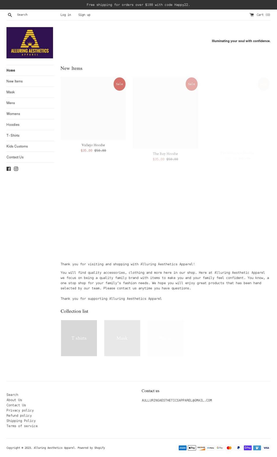 alluringaestheticsapparel.com shopify website screenshot