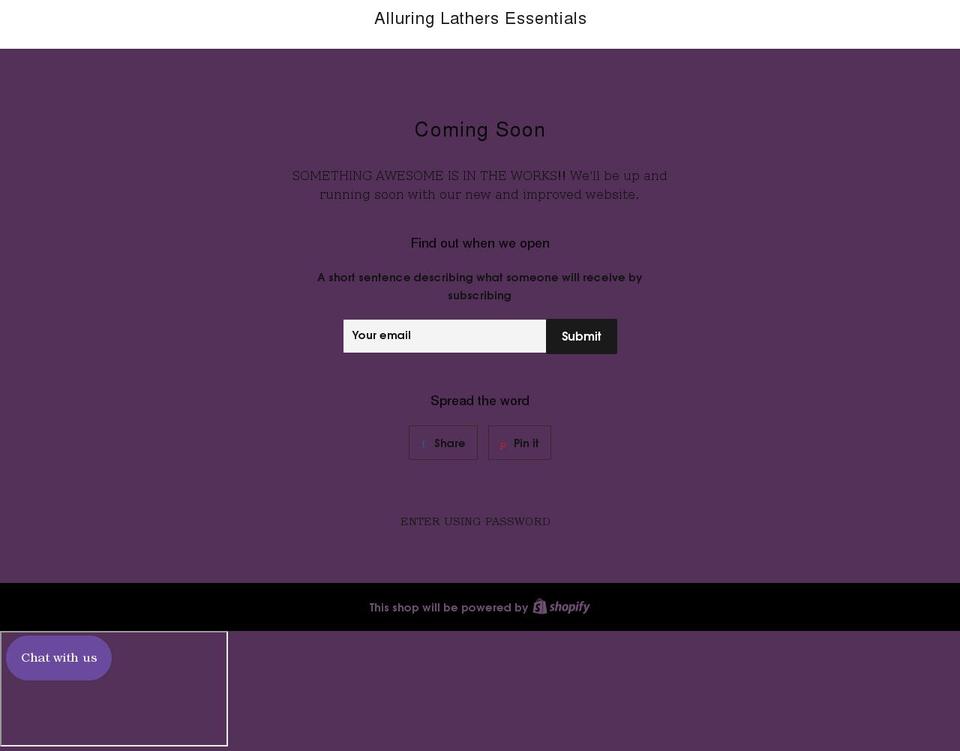 alluringlathersessentials.com shopify website screenshot