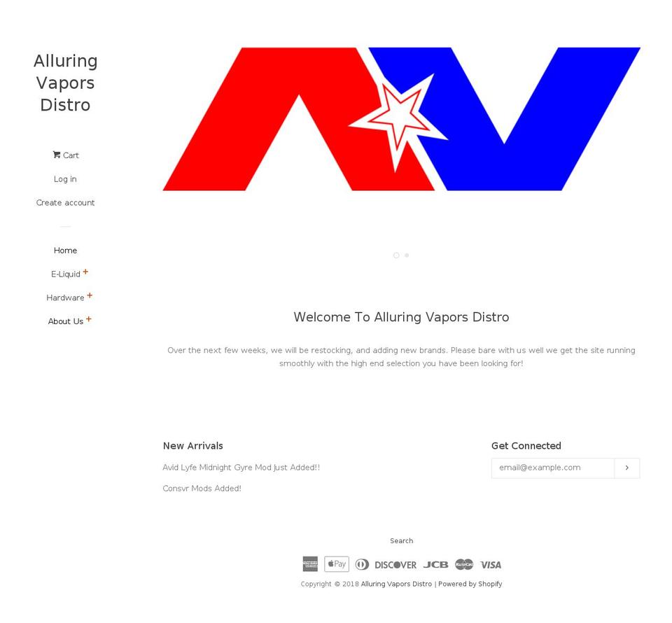 alluringvaporsdistro.com — Shopify storefront screenshot