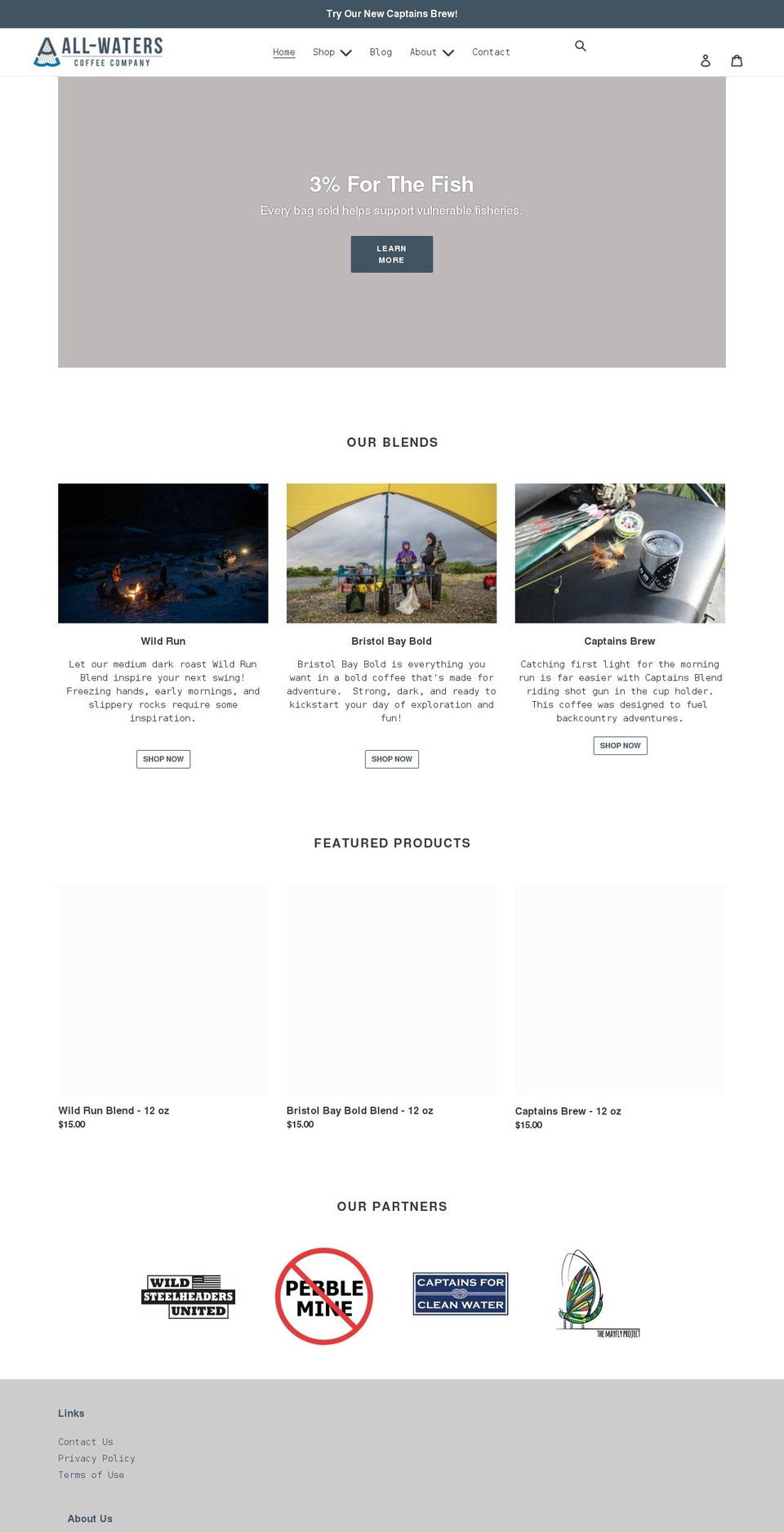 allwaterscoffeeco.com shopify website screenshot