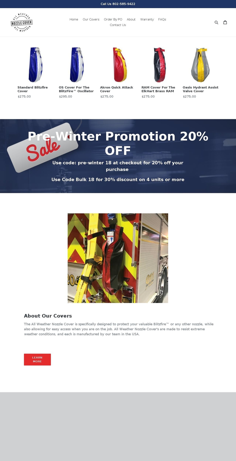 allweathernozzlecover.com shopify website screenshot
