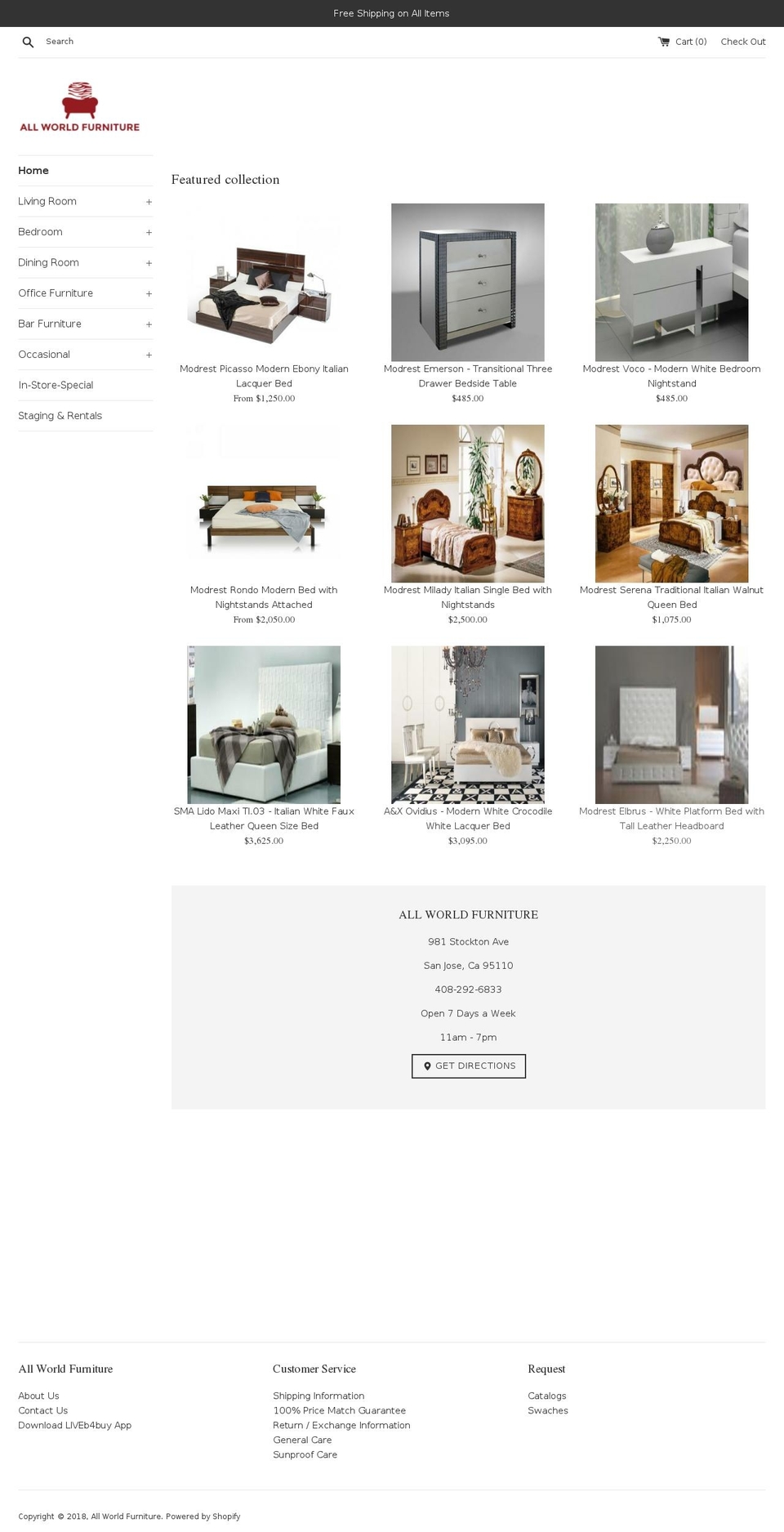 allworldfurniture.com — Shopify storefront screenshot