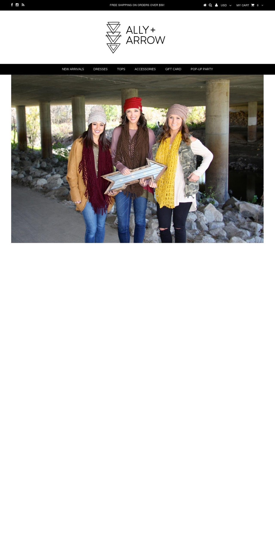 allyandarrow.com shopify website screenshot