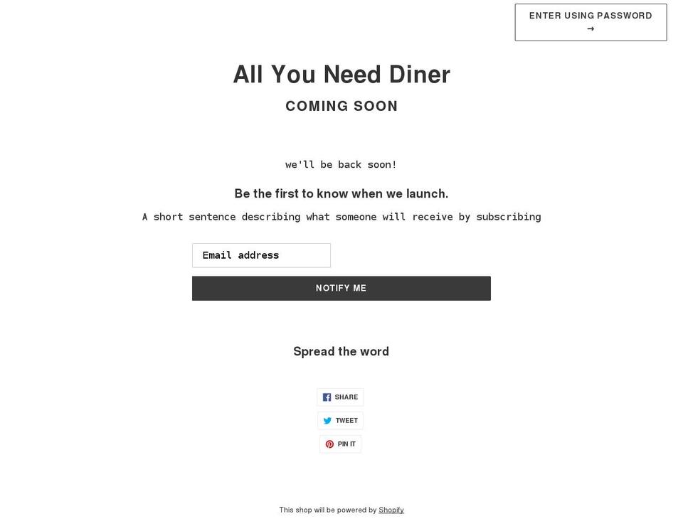 allyouneeddiner.com shopify website screenshot