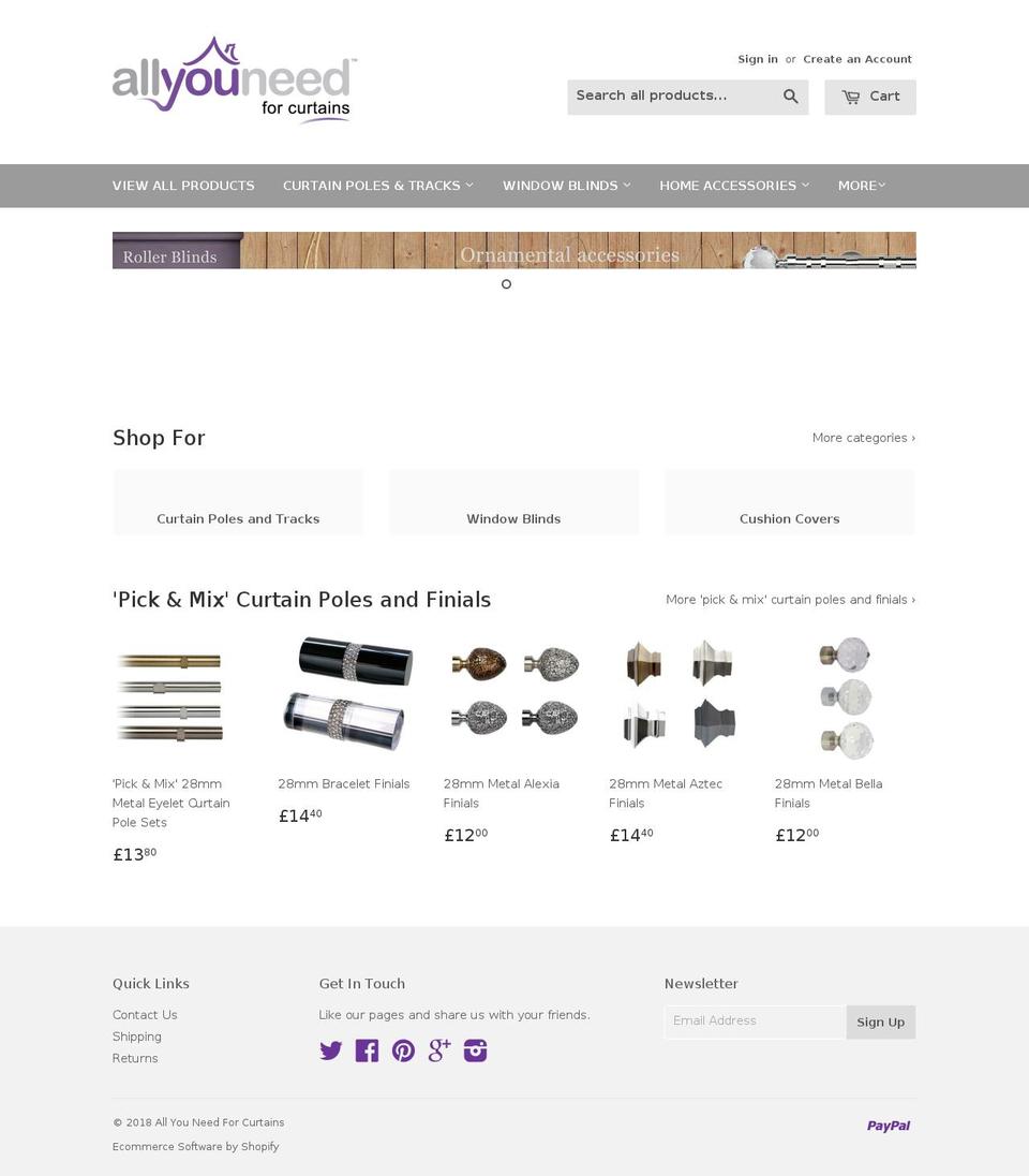 allyouneedforhomepoleblindcurtaincushion.com shopify website screenshot