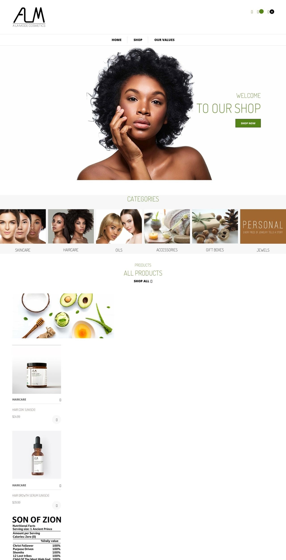 alm-cosmetics.com shopify website screenshot