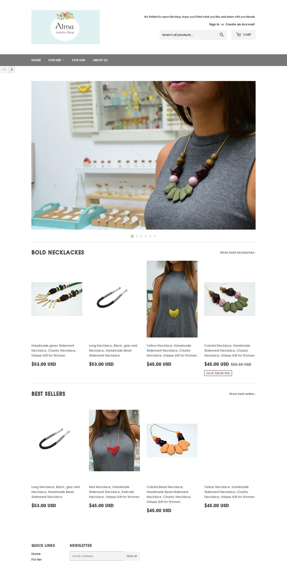 almajewelryshop.com shopify website screenshot