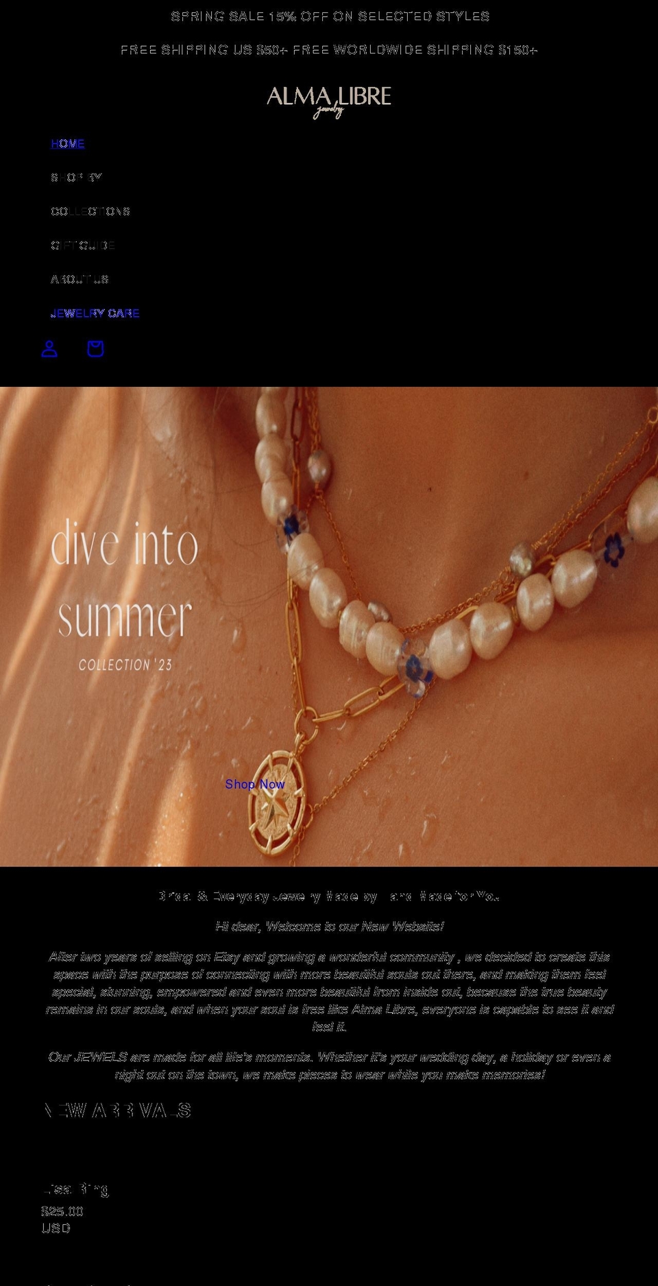 almalibrejewelry.com shopify website screenshot