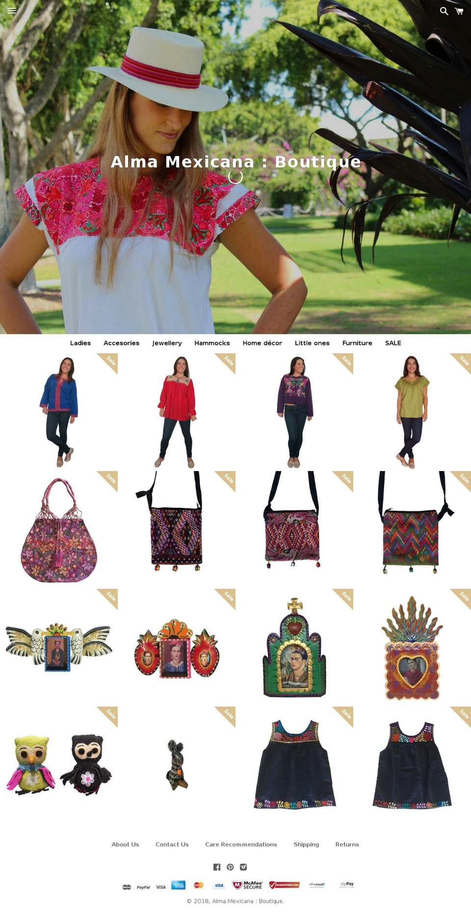 almamexicanaboutique.com shopify website screenshot