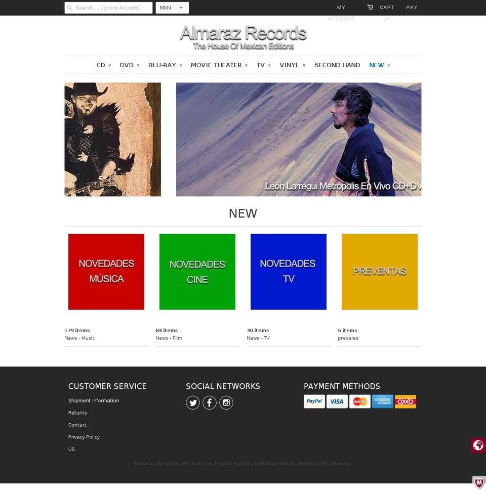 Responsive Shopify theme site example almarazrecords.com