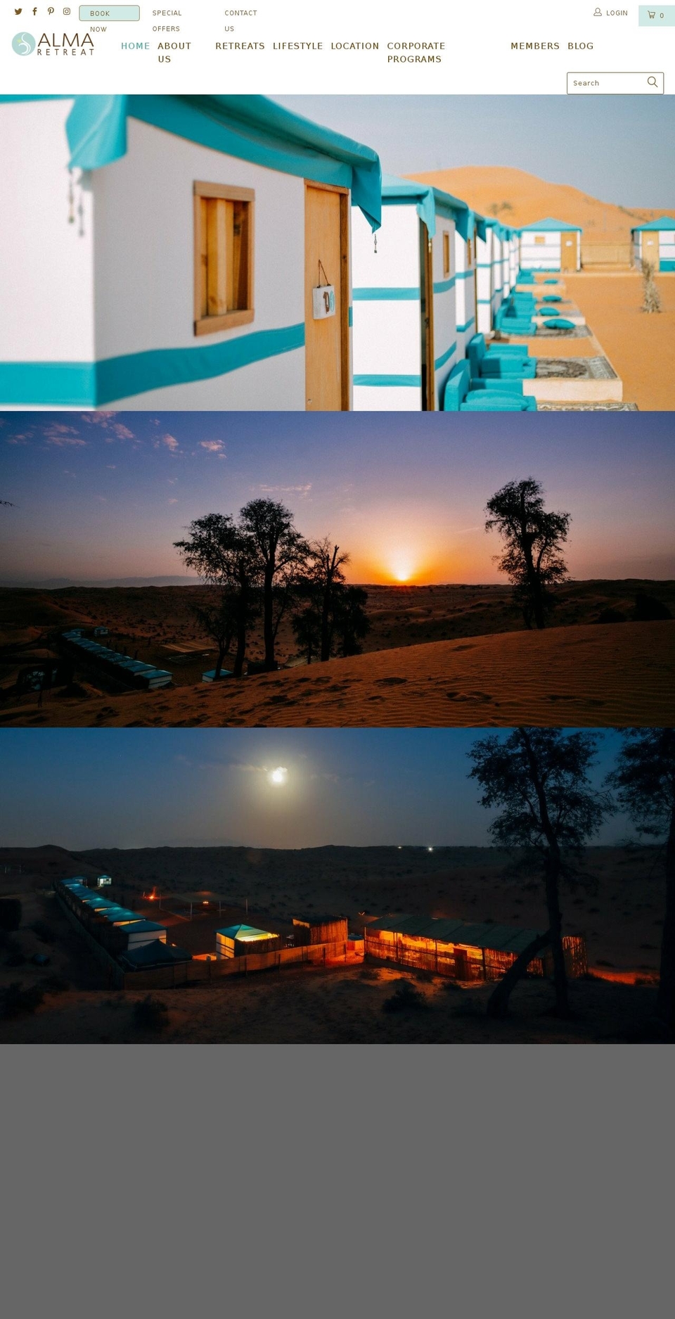almaretreat.com shopify website screenshot