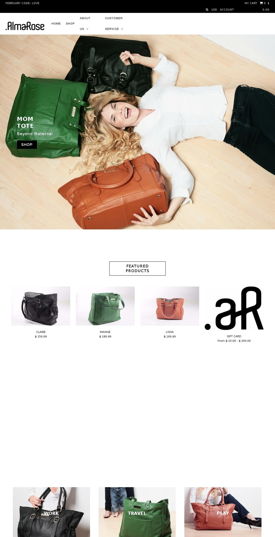 almarosebags.com shopify website screenshot