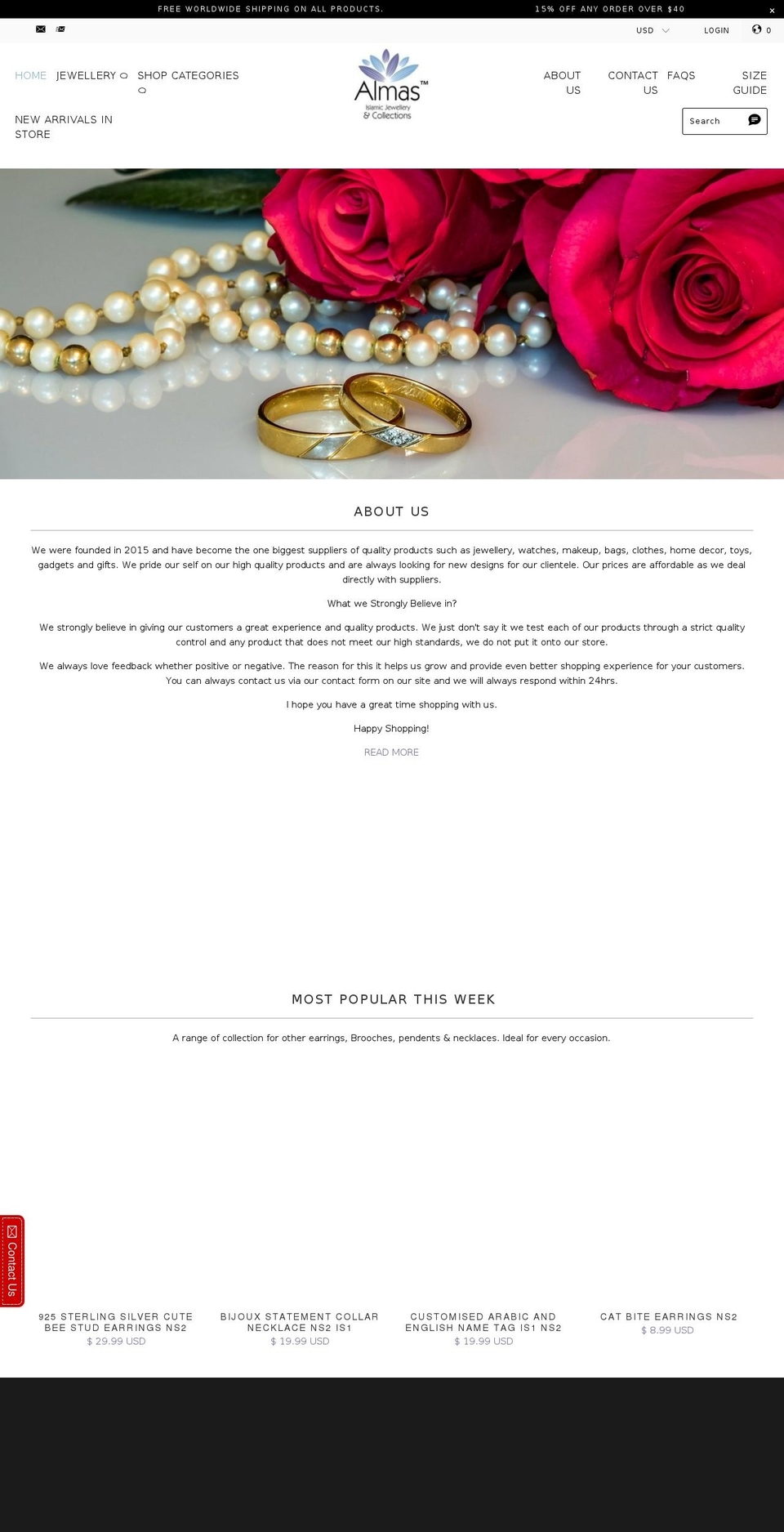 almascollections.com shopify website screenshot