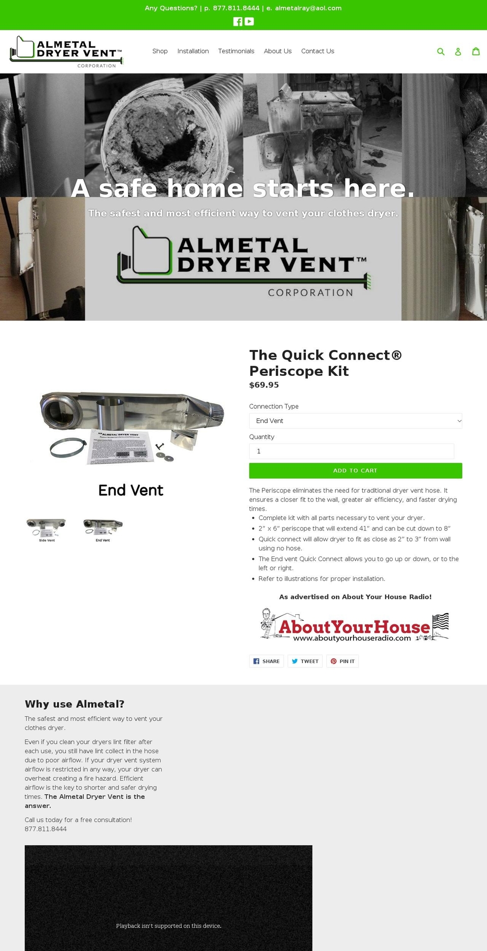 almetaldryervent.com shopify website screenshot