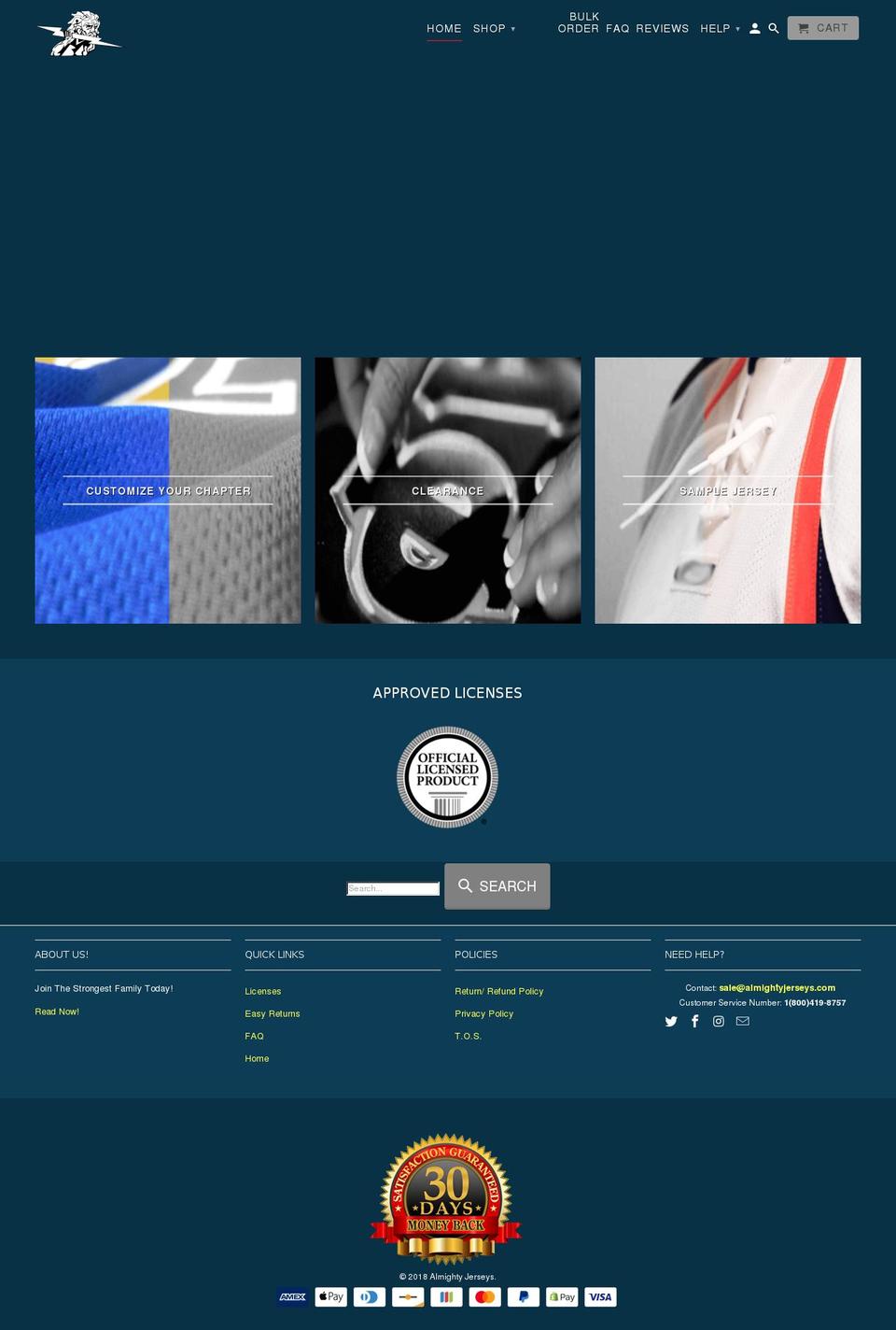 almightyjerseys.com shopify website screenshot