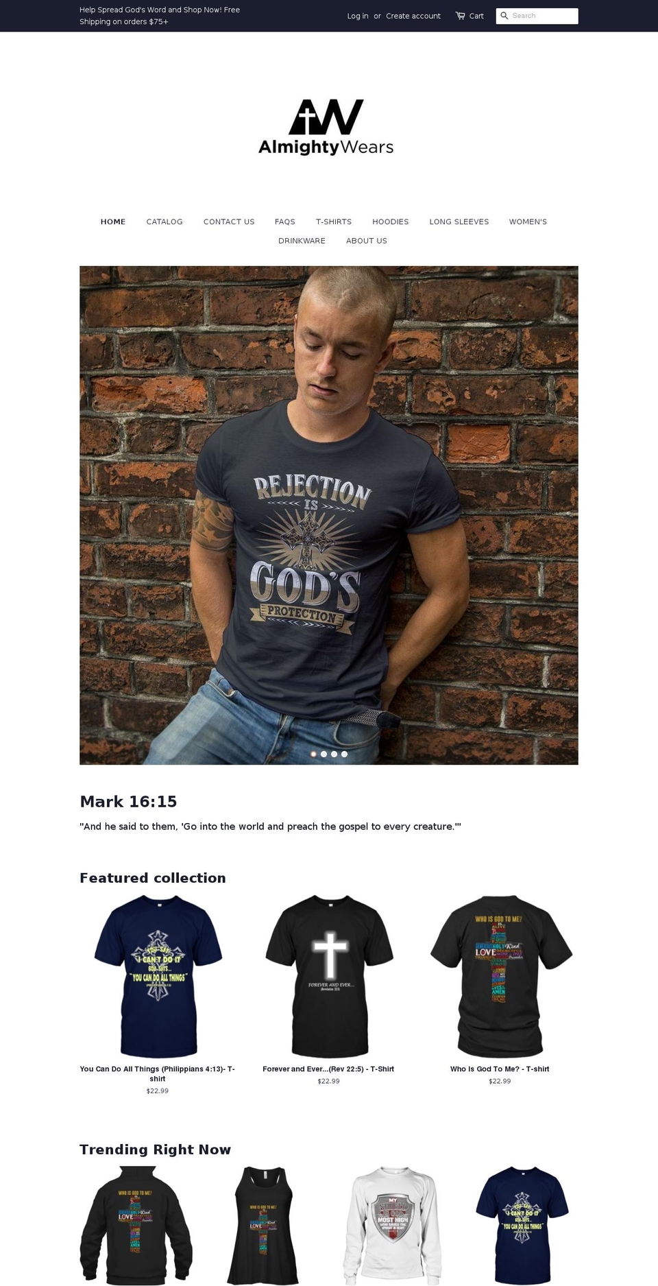 almightywear.com shopify website screenshot