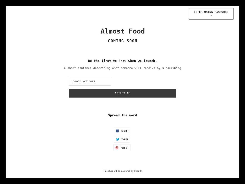 almost-food.com shopify website screenshot