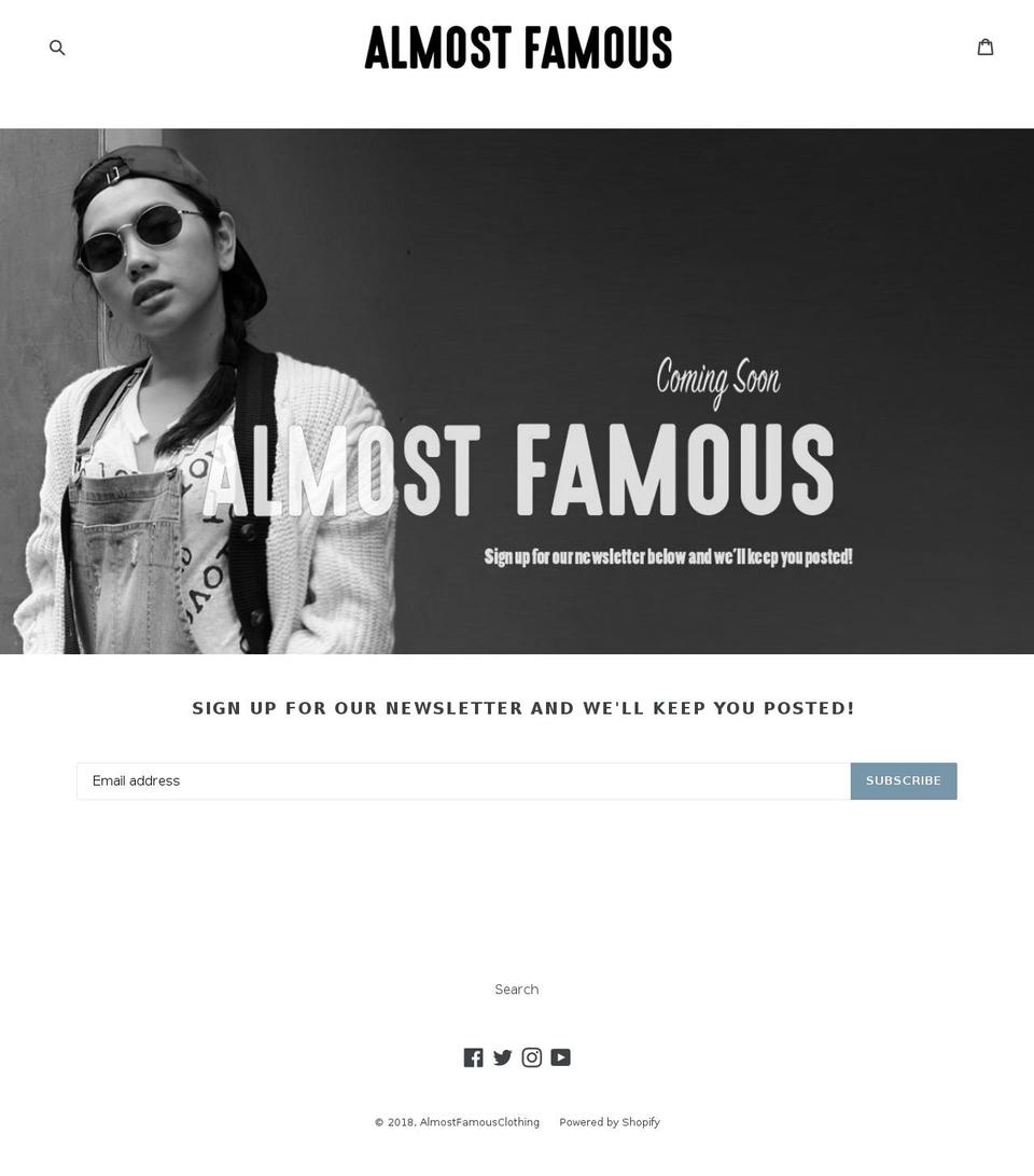 almostfamousclothing.com shopify website screenshot