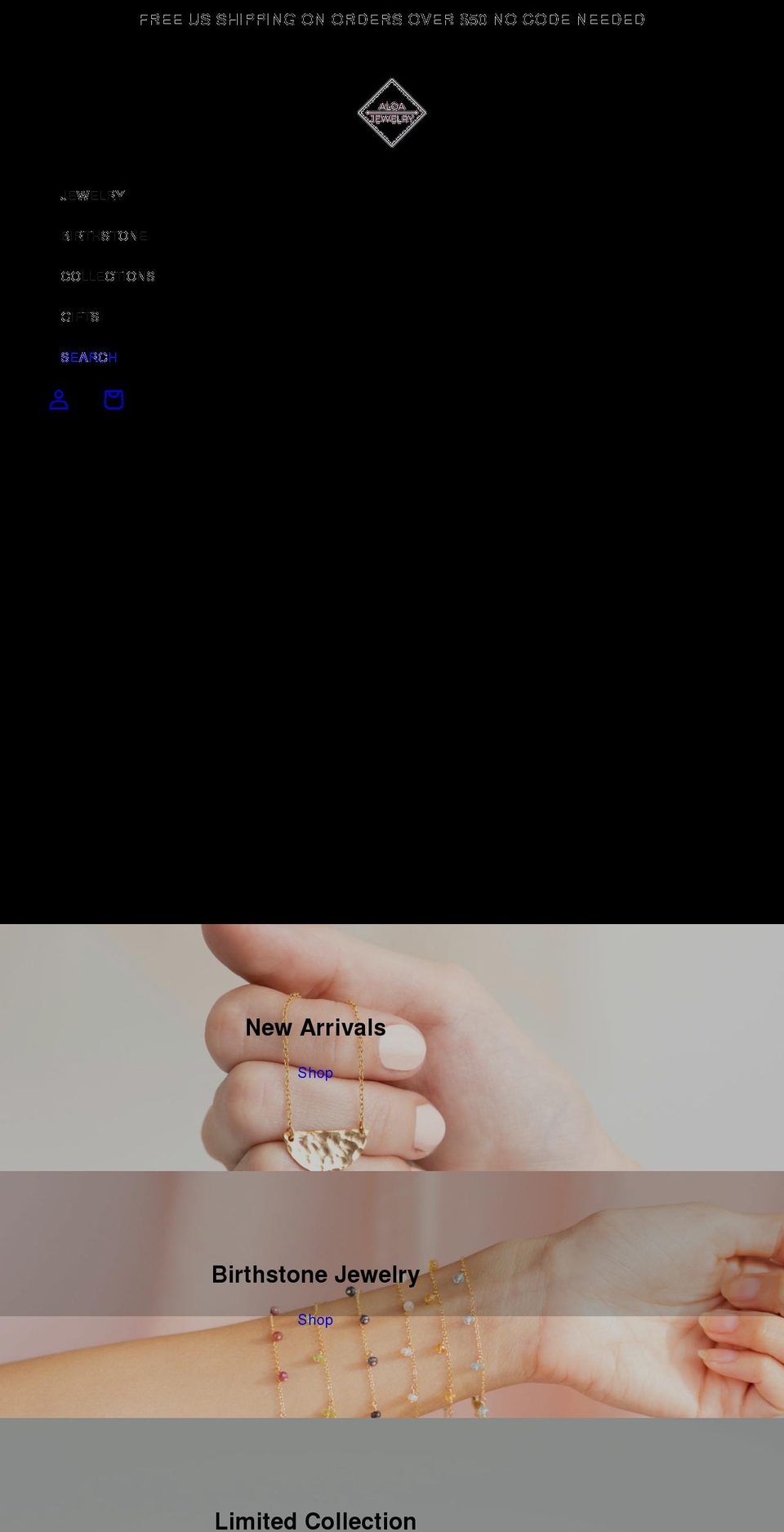aloajewelry.com shopify website screenshot