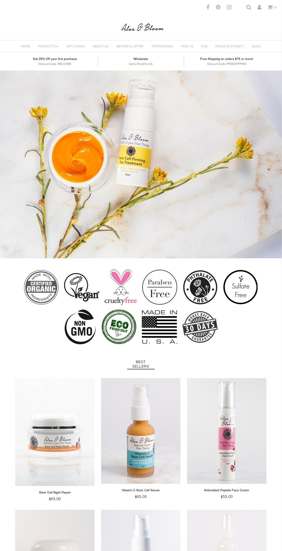 aloeandbloom.com — Shopify storefront screenshot