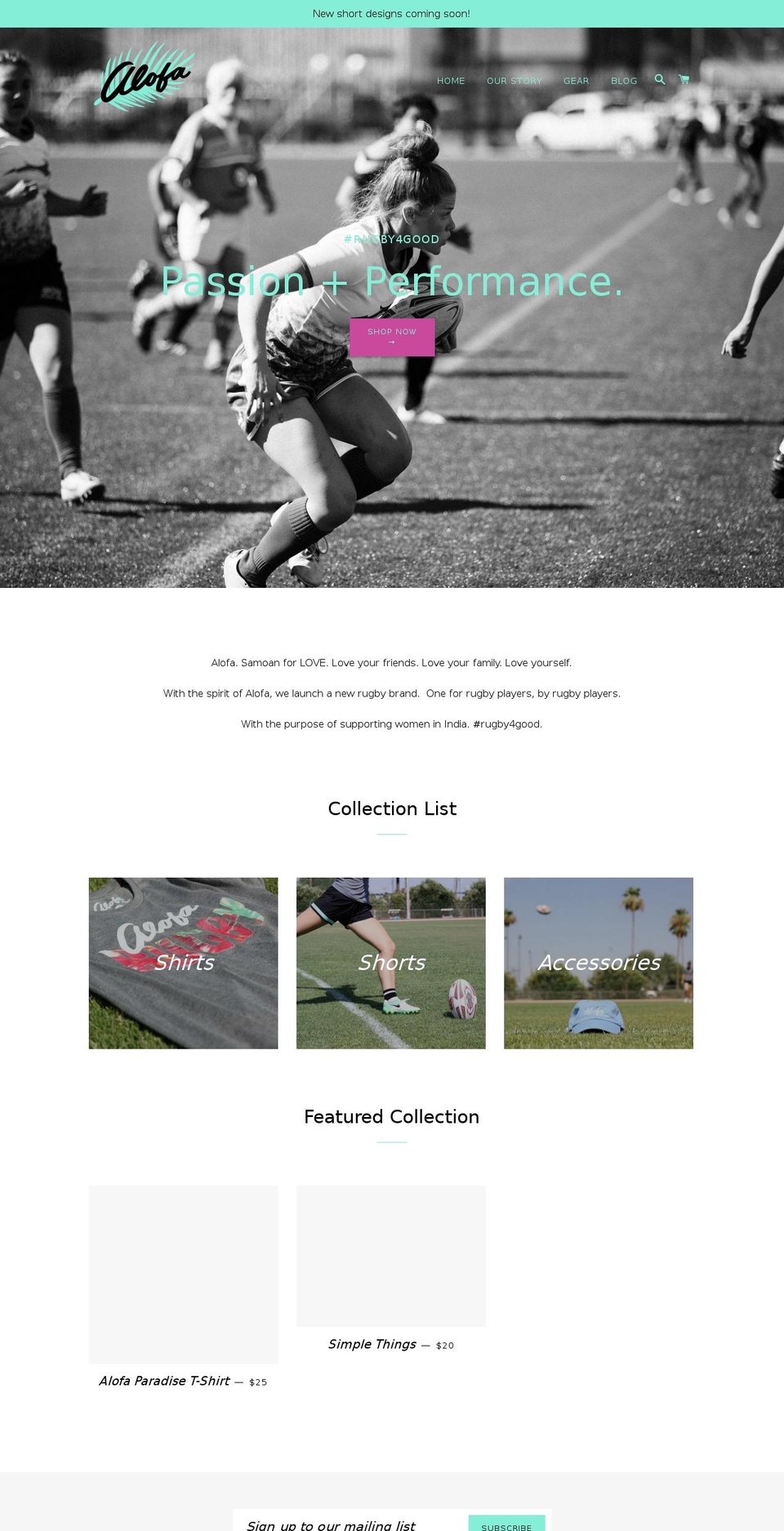 alofarugby.com — Shopify storefront screenshot