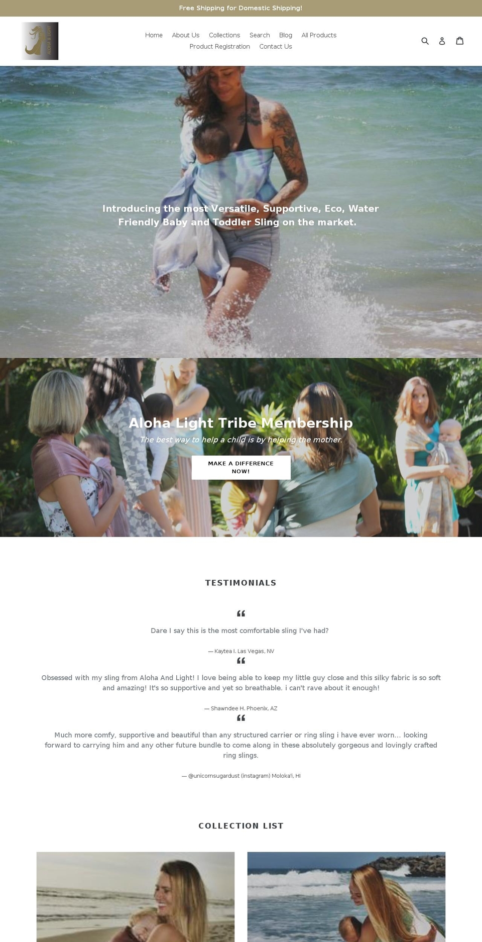 alohaandlight.com shopify website screenshot