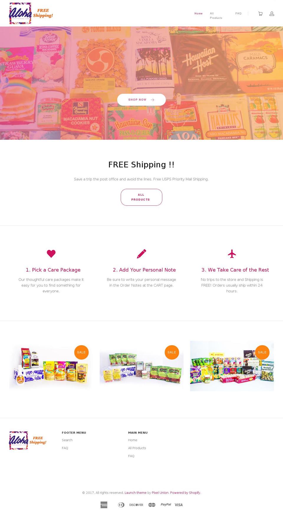 alohacarepackage.com shopify website screenshot