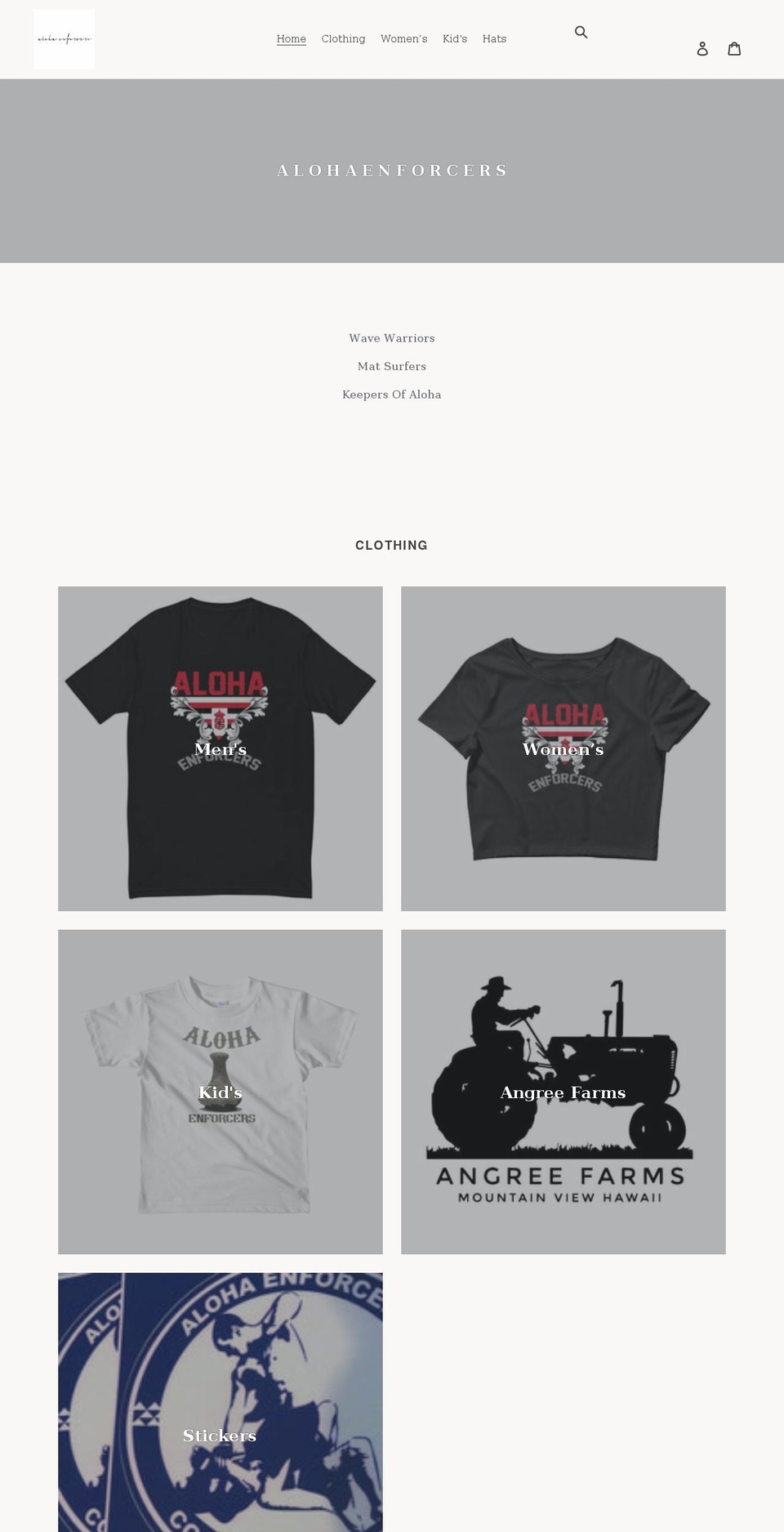 alohaenforcers.com shopify website screenshot