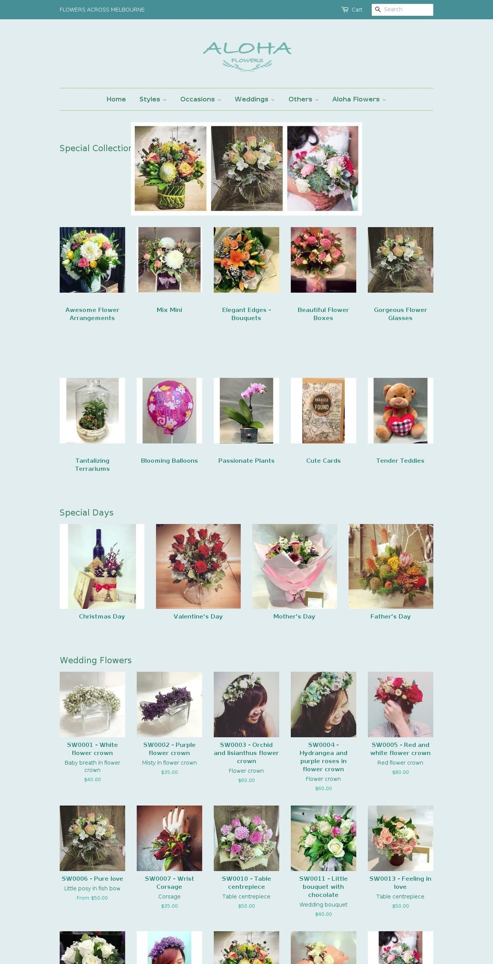 alohaflowershop.com.au shopify website screenshot