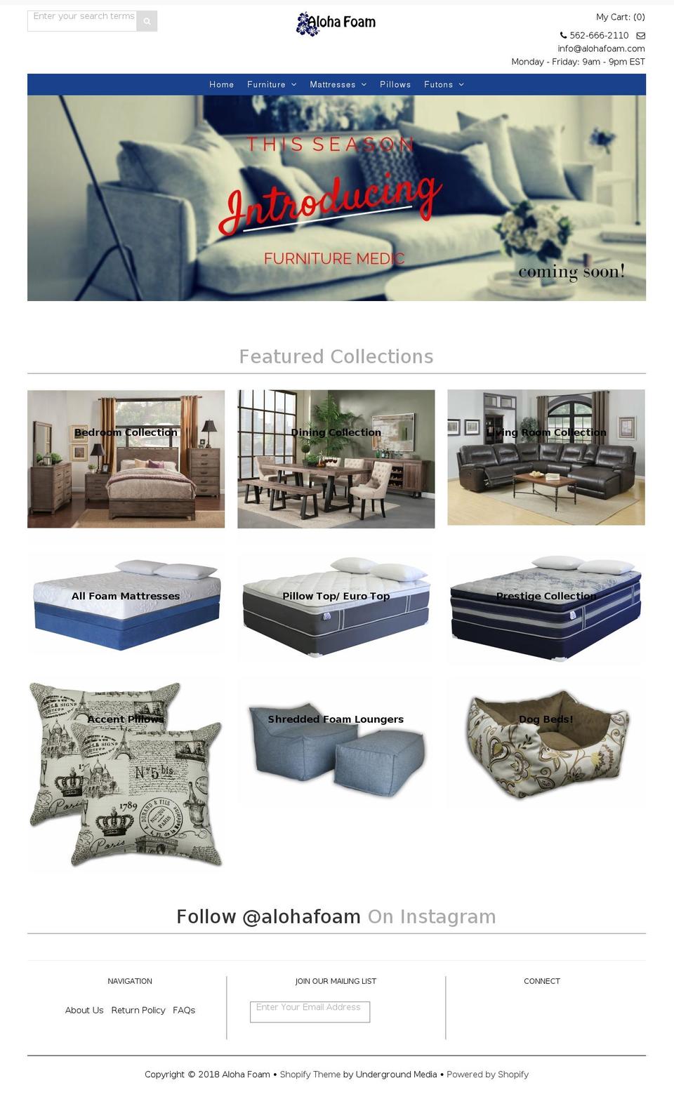 alohafoam.com — Shopify storefront screenshot