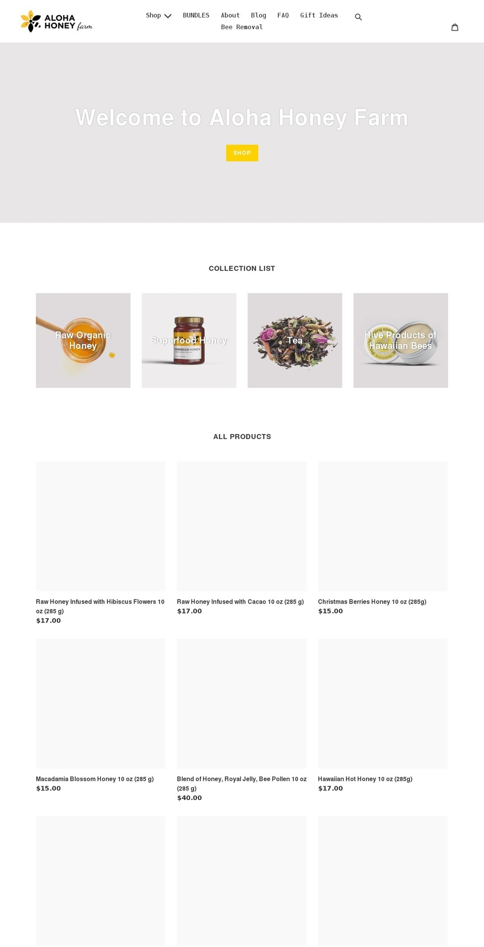 alohahoneyfarm.com shopify website screenshot