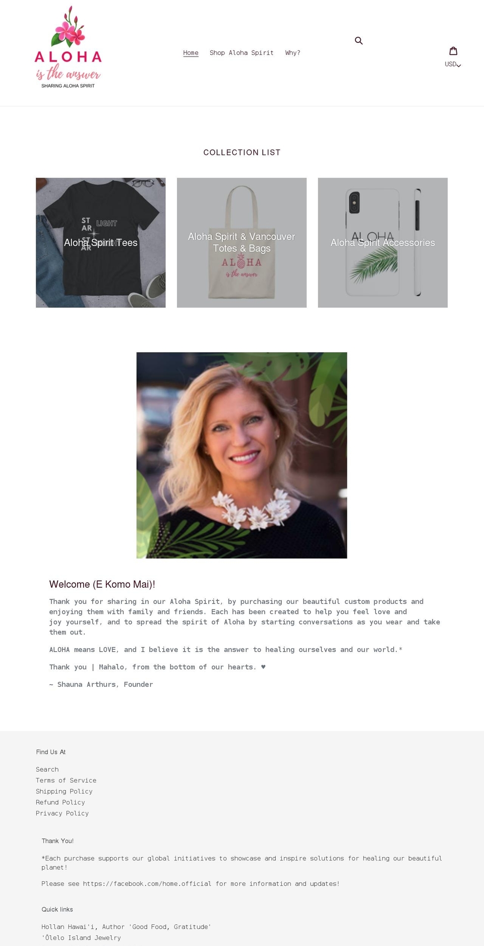alohaistheanswer.com shopify website screenshot