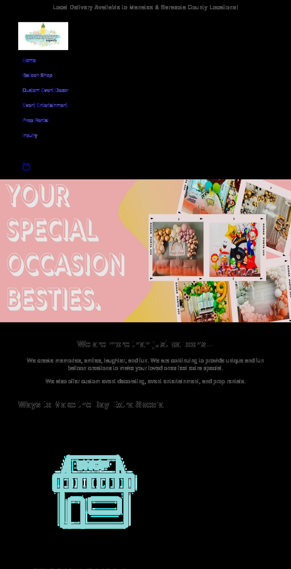 alohapartyexperts.com shopify website screenshot