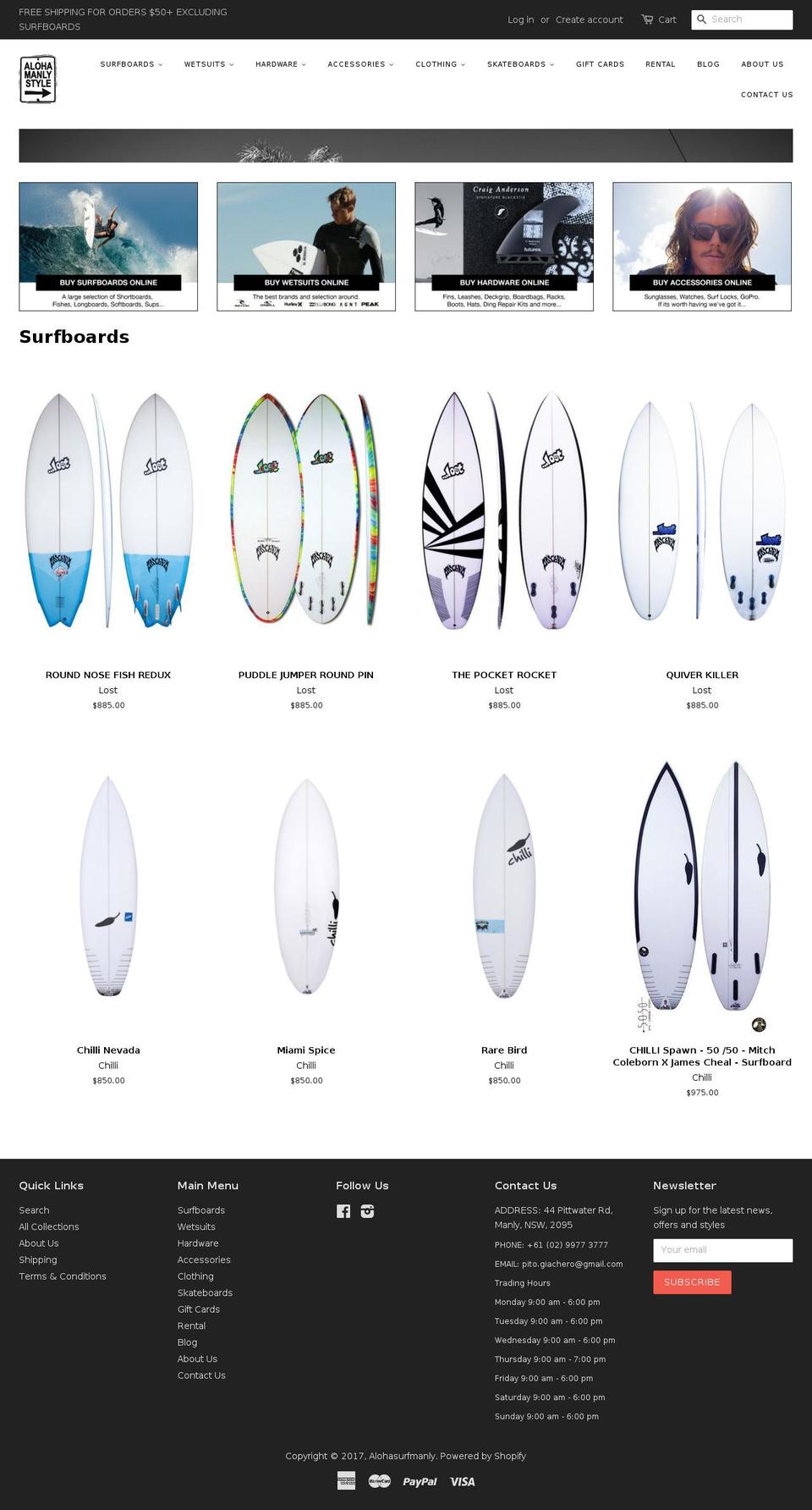 alohasurfmanly.com.au shopify website screenshot