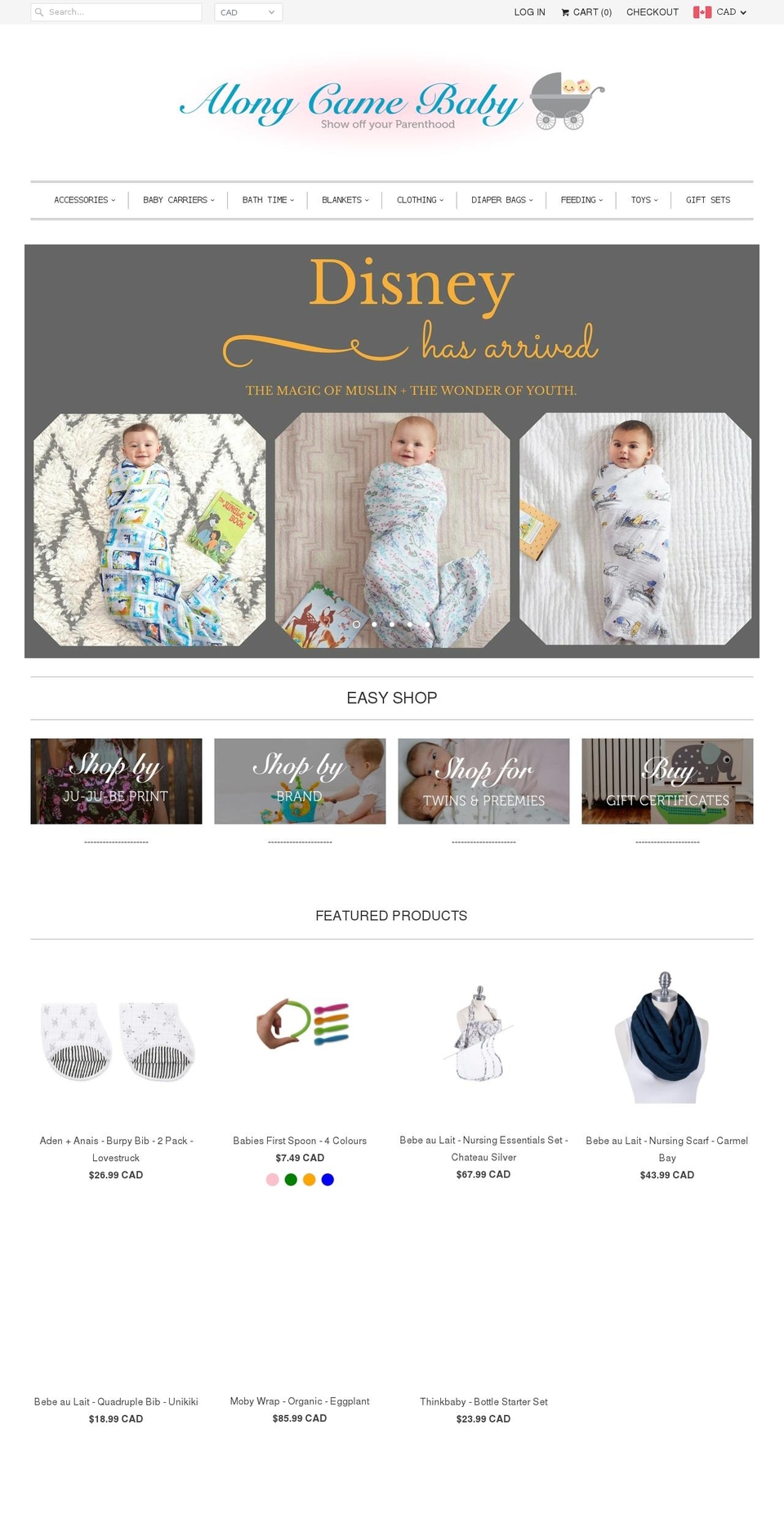 alongcamebaby.ca shopify website screenshot