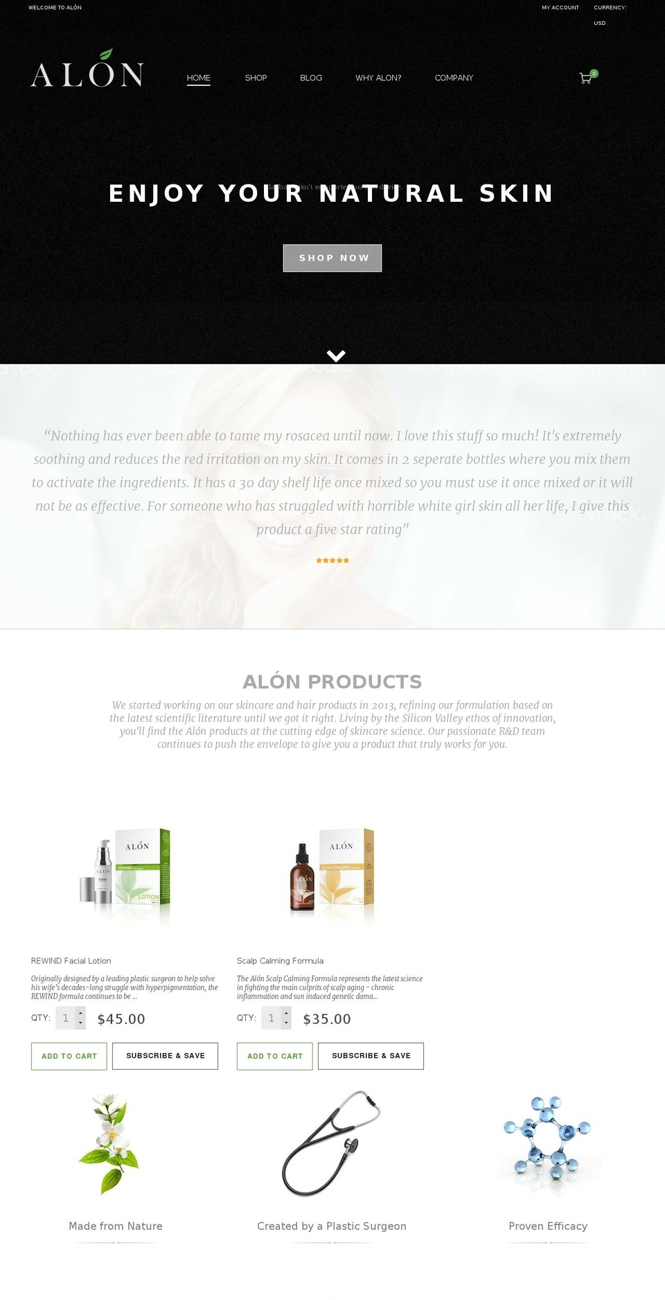 alonlabs.com shopify website screenshot